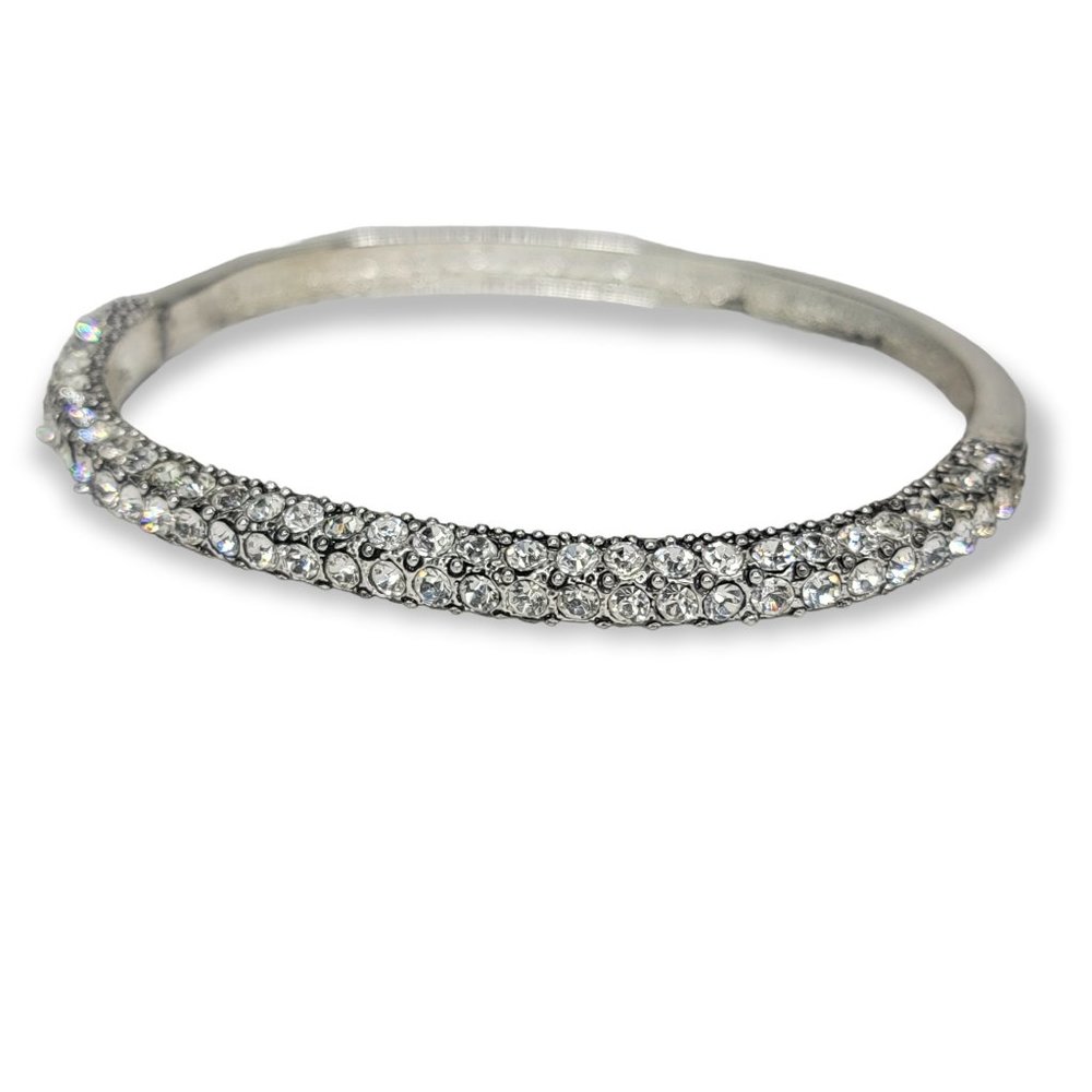Cubic Zirconia Silver Plated Hinged Bangle Bracelet